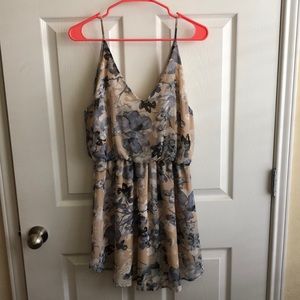 Beige and blue/gray cocktail dress